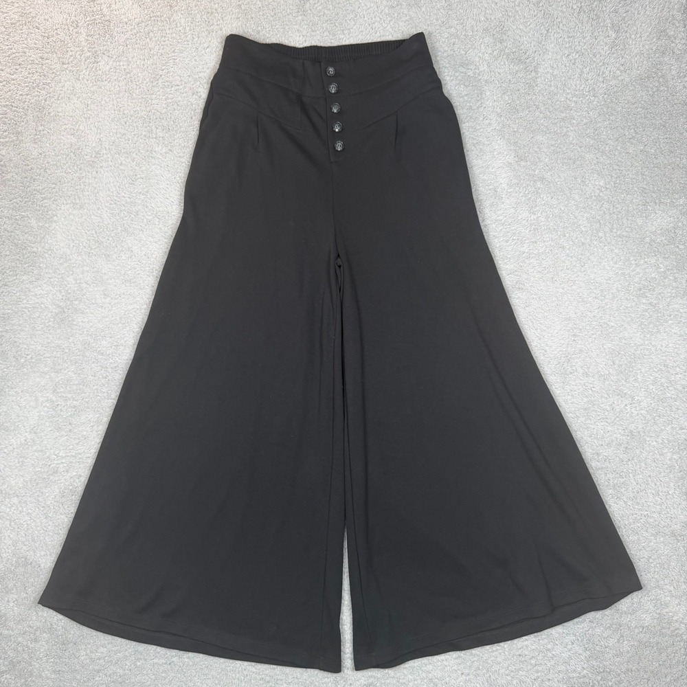 by Anthropologie Ettwa Womens Black Wide Leg High Rise Button Front Pants Small
